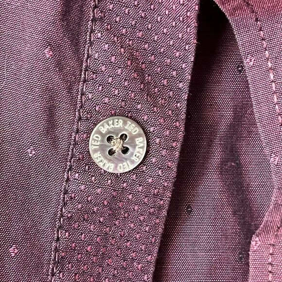 Ted Baker London Dark Red Men Cotton Dress Shirt Front Buttons Long Sleeve - Picture 3 of 8